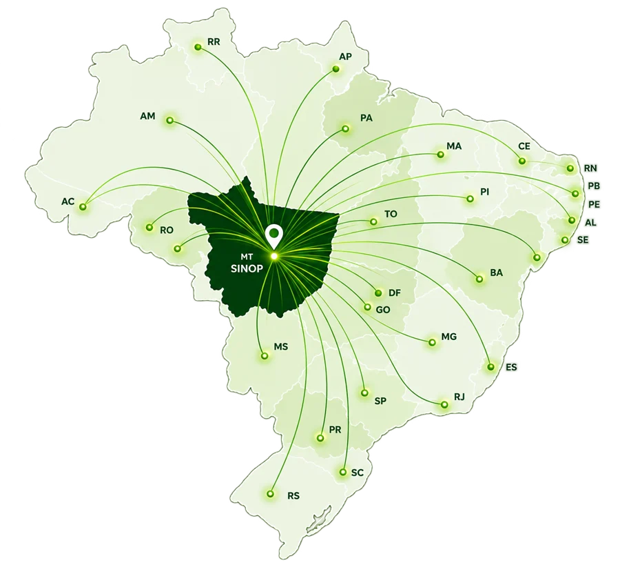 Map of Brazil with connections from Sinop, MT, to every state